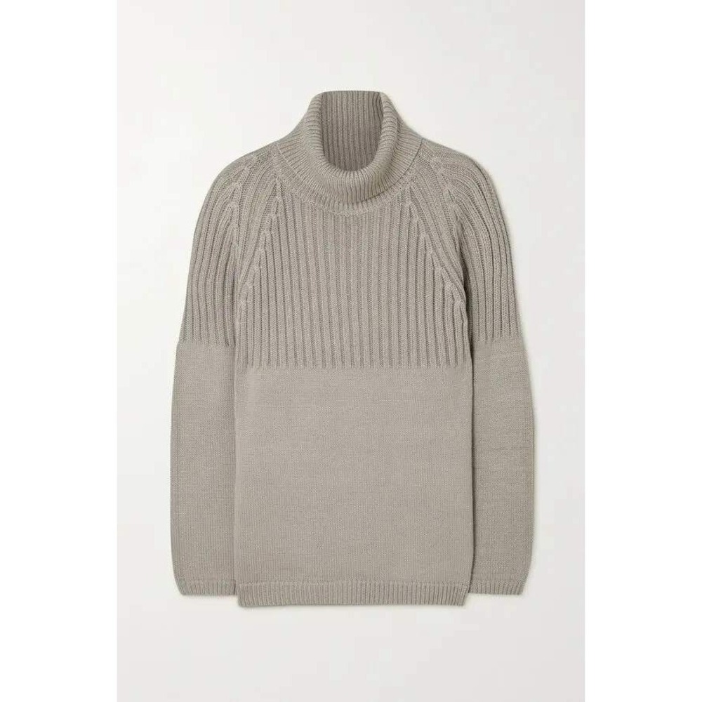 Mother of Pearl Turtleneck Sweater L Grey Ribbed Knit Slit Organic Cotton Cozy